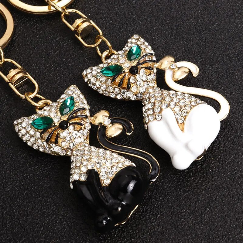 Emaljas kaķa kristāla Rhinestone atslēgu piekariņš jauks dzīvnieks, radošs sakausējums atslēgu piekariņa soma Automašīnas atslēgu turētājs Augstas kvalitātes rotaslietas dāvanu aksesuārs