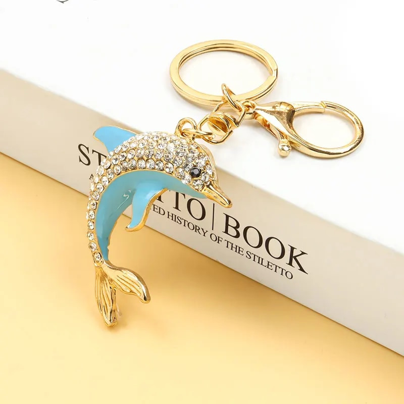 Τρίχρωμα στρας δελφίνι σμάλτο Μπρελόκ Ζευγάρι Κοσμήματα Δώρο Κλειδιά Εσωτερικού αυτοκινήτου Διακόσμηση Τσάντα Κρεμαστό Μπρελόκ σε στυλ θάλασσας
