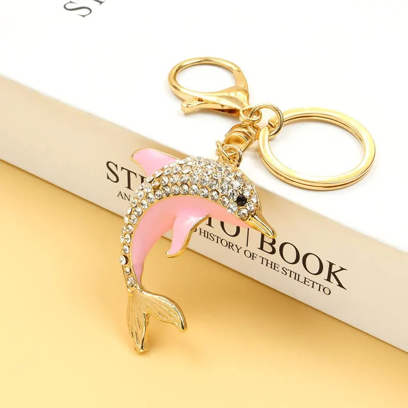 Τρίχρωμα στρας δελφίνι σμάλτο Μπρελόκ Ζευγάρι Κοσμήματα Δώρο Κλειδιά Εσωτερικού αυτοκινήτου Διακόσμηση Τσάντα Κρεμαστό Μπρελόκ σε στυλ θάλασσας