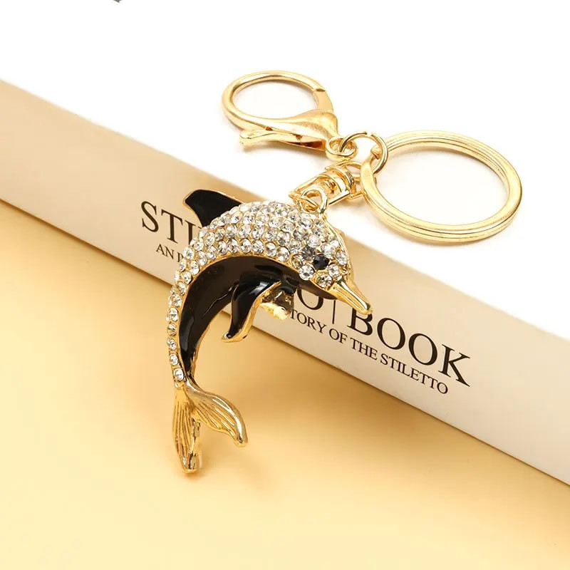 Τρίχρωμα στρας δελφίνι σμάλτο Μπρελόκ Ζευγάρι Κοσμήματα Δώρο Κλειδιά Εσωτερικού αυτοκινήτου Διακόσμηση Τσάντα Κρεμαστό Μπρελόκ σε στυλ θάλασσας