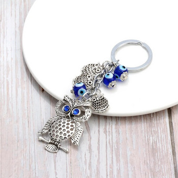 Турски Lucky Owl Blue Evil Eye Ключодържател за жени и мъже Ключодържател за кола Висулка Мода на животни Ключодържател Чанта Аксесоари Бижута Подарък