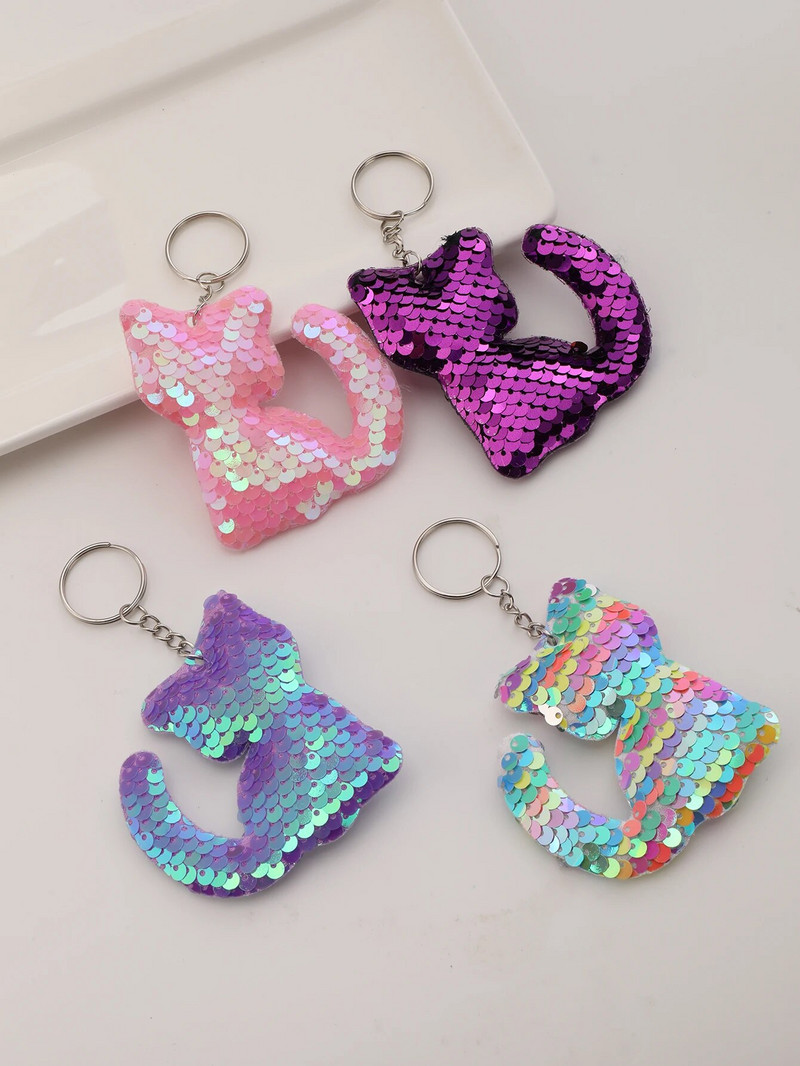 4gab Cute Cat Glitter Sequins Charm Atslēgu piekariņš Mode Jauka karikatūra Krāsaina soma Atslēgu piekariņa Ornamenta Soma Soma piekariņi Piederumi