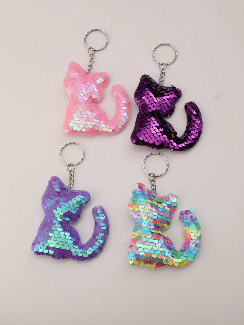 4gab Cute Cat Glitter Sequins Charm Atslēgu piekariņš Mode Jauka karikatūra Krāsaina soma Atslēgu piekariņa Ornamenta Soma Soma piekariņi Piederumi