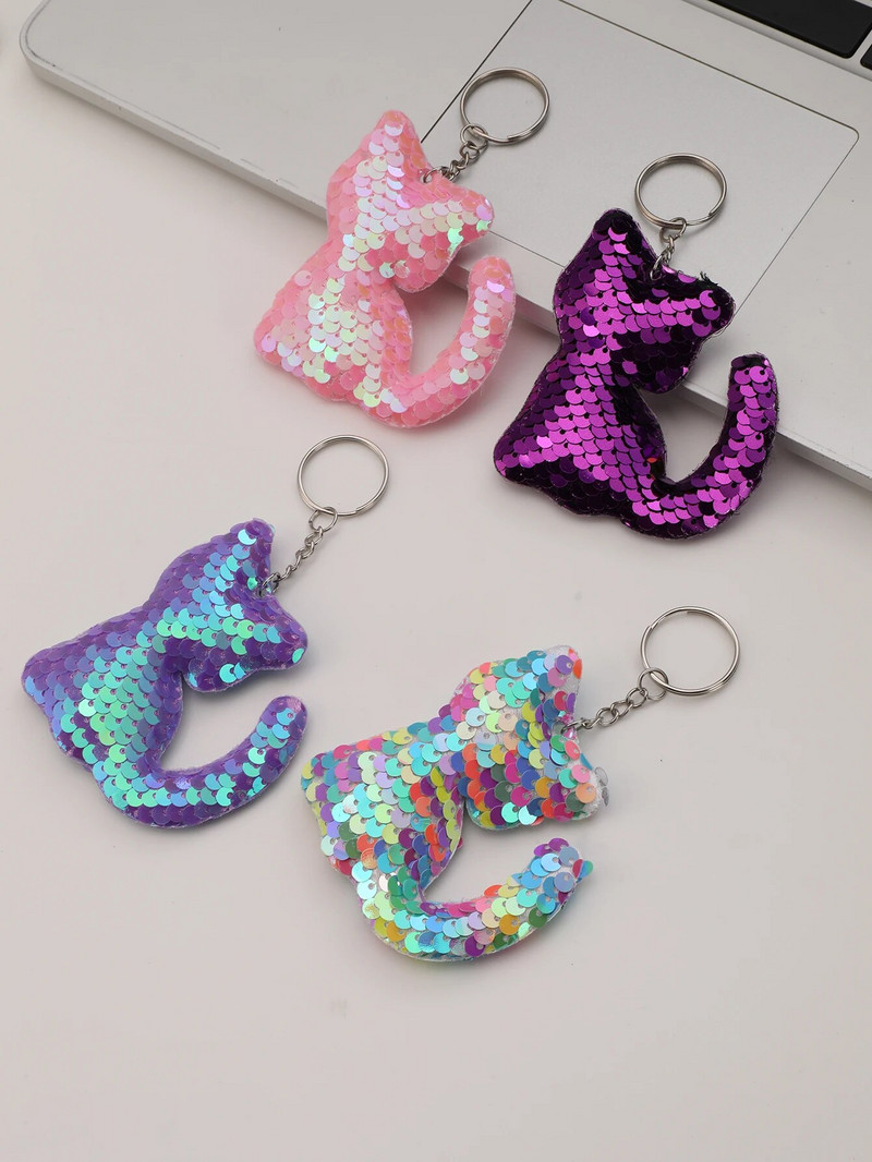 4gab Cute Cat Glitter Sequins Charm Atslēgu piekariņš Mode Jauka karikatūra Krāsaina soma Atslēgu piekariņa Ornamenta Soma Soma piekariņi Piederumi