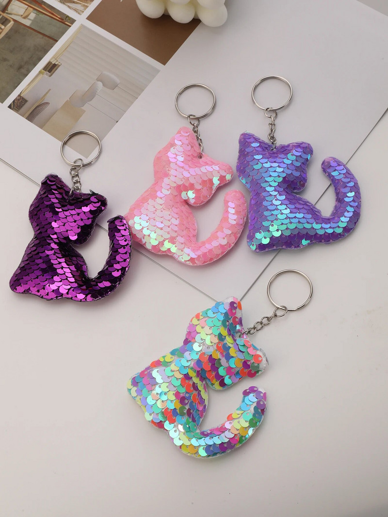 4gab Cute Cat Glitter Sequins Charm Atslēgu piekariņš Mode Jauka karikatūra Krāsaina soma Atslēgu piekariņa Ornamenta Soma Soma piekariņi Piederumi