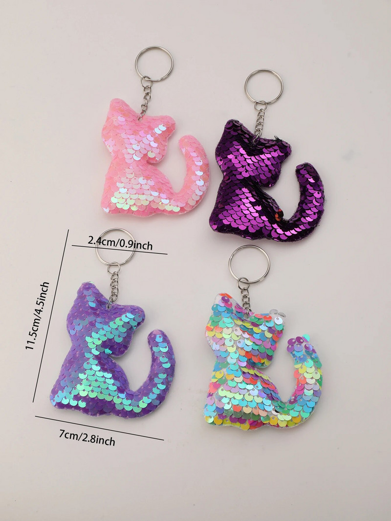 4gab Cute Cat Glitter Sequins Charm Atslēgu piekariņš Mode Jauka karikatūra Krāsaina soma Atslēgu piekariņa Ornamenta Soma Soma piekariņi Piederumi