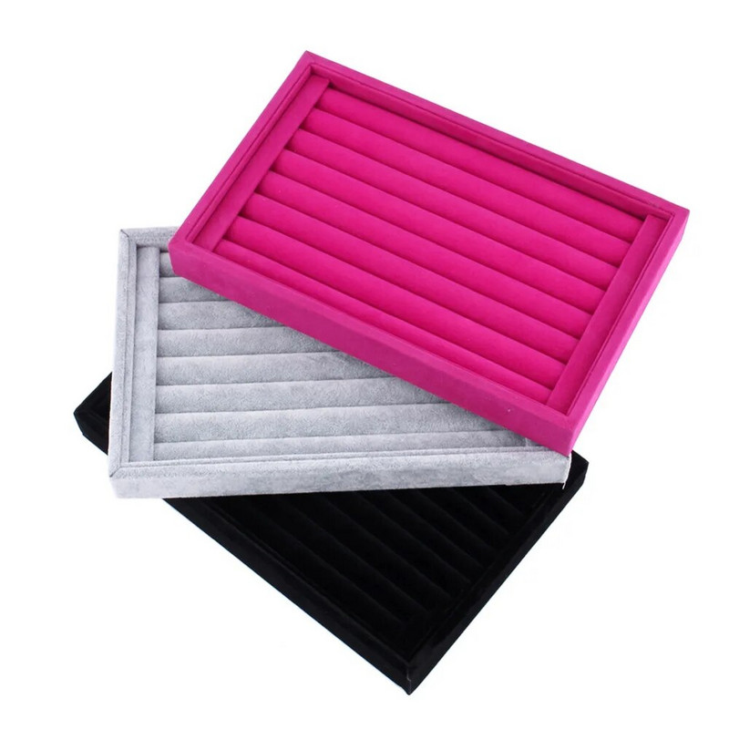 Samta zamšādas gredzens auskari organizators ausu kniedes Juvelierizstrādājumu stenda turētājs plaukts Vitrīna šķīvis Modes rotaslietu kastītes futrālis zārks