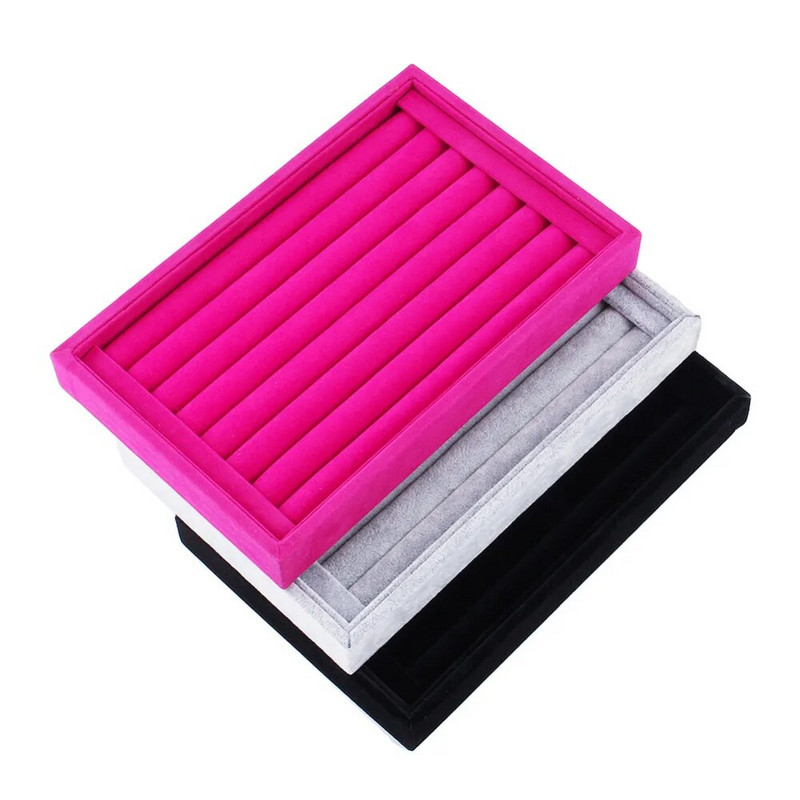 Samta zamšādas gredzens auskari organizators ausu kniedes Juvelierizstrādājumu stenda turētājs plaukts Vitrīna šķīvis Modes rotaslietu kastītes futrālis zārks