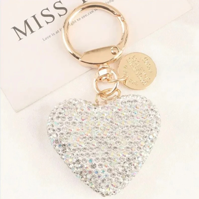 Teljes strasszos szív kulcstartók női kézitáska medál kulcstartó egyszínű kristály kulcstartó pár barack szívű kulcstartó