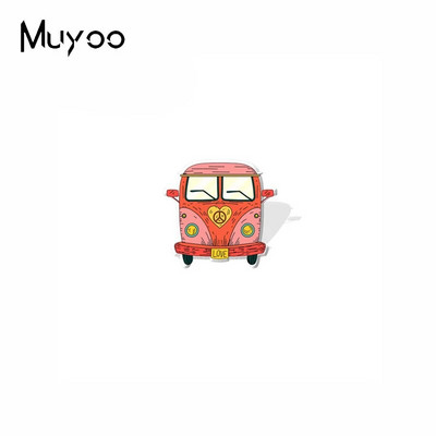 2022 New Arrival Fashion Hippie Peace Love Bus with Flowers Handcraft εποξειδικές ακρυλικές καρφίτσες για πέτο Καρφίτσα για σήμα