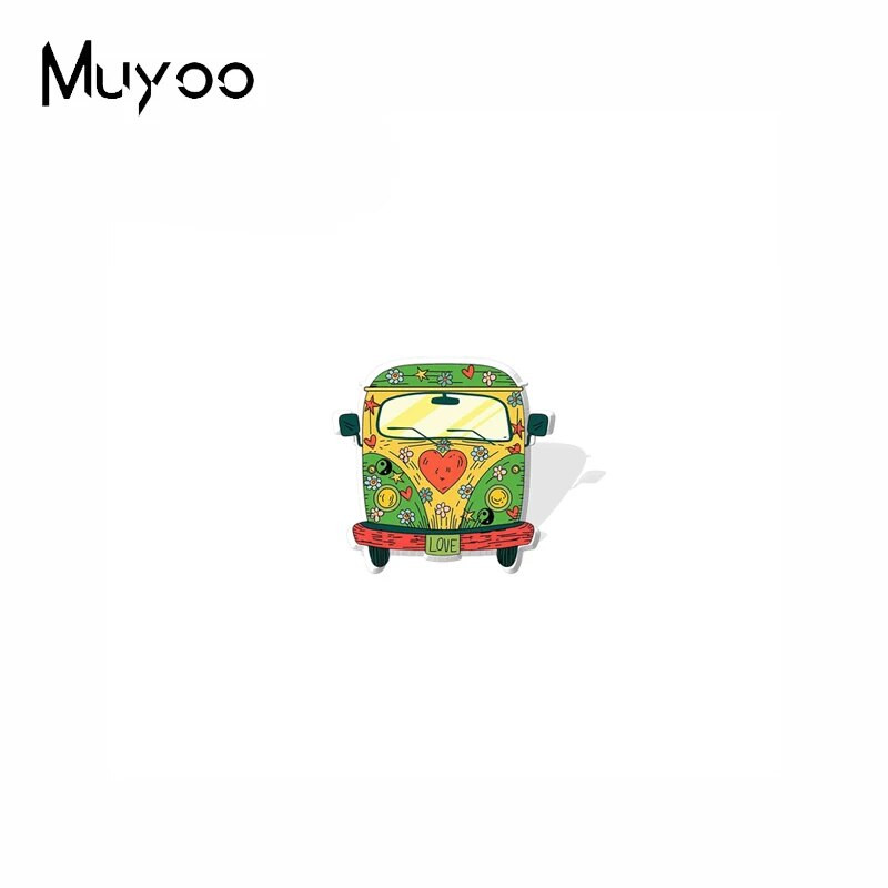 2022 New Arrival Fashion Hippie Peace Love Bus with Flowers Handcraft εποξειδικές ακρυλικές καρφίτσες για πέτο Καρφίτσα για σήμα