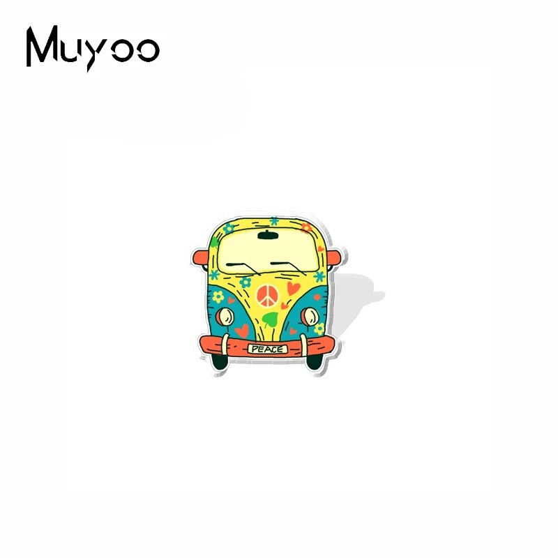2022 New Arrival Fashion Hippie Peace Love Bus with Flowers Handcraft εποξειδικές ακρυλικές καρφίτσες για πέτο Καρφίτσα για σήμα