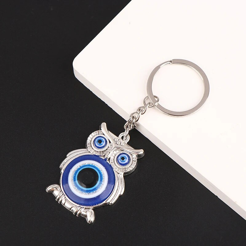 Kék Evil Eye Owl Lucky Charm autós kulcstartó autós kulcs medál állati divat kulcstartó tartó táska kiegészítők ékszerek