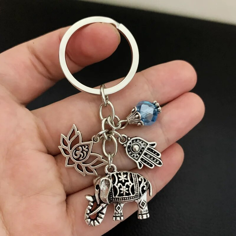 Novi plemenski etnički privjesci za ključeve Jedinstveni boemski poklon držač ključeva Lotos nakit Ručni slon privjesak za automobile za žene