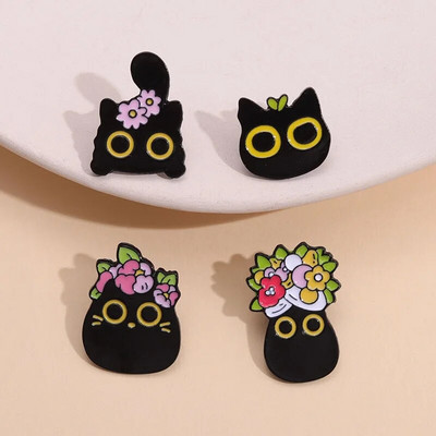 Eggette μαύρη γάτα χαριτωμένο μάτι μεταλλικό σχέδιο Σήματα Καρφίτσα Καρφίτσες σμάλτο ετικέτα Τσάντα Σακίδιο πλάτης καπέλο Δώρο κοσμήματος