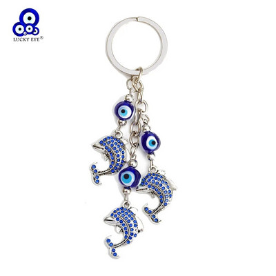 Lucky Eye Alloy Dolphin Keychain Blue Turkish Evil Evil Eye Bead Torbica za privjesak za ključeve Privjesak za ključeve za automobil llavero porte clé מחזיק מפתחות