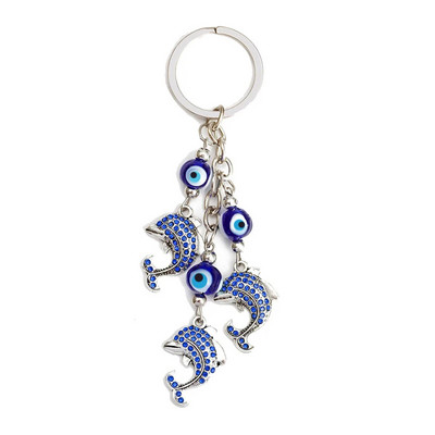 Μπρελόκ Μπρελόκ Lucky Eye Alloy Dolphin Μπλε τουρκικό Evil Evil Eye Bead Μπρελόκ Θήκη Μπρελόκ αυτοκινήτου llavero porte clé מחזיק מפתחות