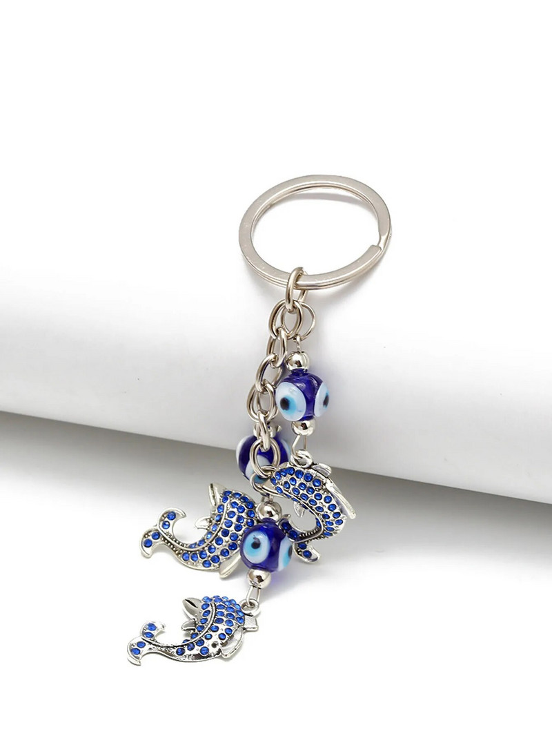 Μπρελόκ Μπρελόκ Lucky Eye Alloy Dolphin Μπλε τουρκικό Evil Evil Eye Bead Μπρελόκ Θήκη Μπρελόκ αυτοκινήτου llavero porte clé מחזיק מפתחות