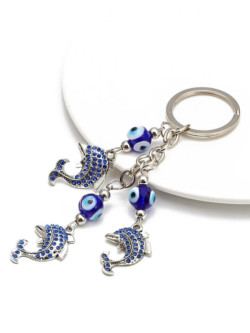 Μπρελόκ Μπρελόκ Lucky Eye Alloy Dolphin Μπλε τουρκικό Evil Evil Eye Bead Μπρελόκ Θήκη Μπρελόκ αυτοκινήτου llavero porte clé מחזיק מפתחות