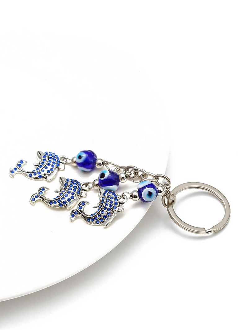 Μπρελόκ Μπρελόκ Lucky Eye Alloy Dolphin Μπλε τουρκικό Evil Evil Eye Bead Μπρελόκ Θήκη Μπρελόκ αυτοκινήτου llavero porte clé מחזיק מפתחות