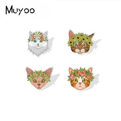 2023 New Arrival Fashion Kitten with Flowers Wreath Lovely Cats Handcraft Epoxy Acrylic Resin Lapel Pins Badge Pin