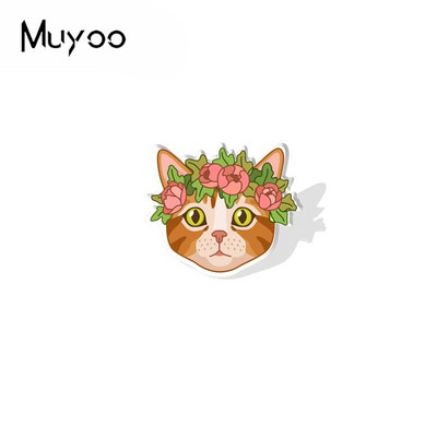 2023. gada jaunais modes kaķēns ar ziedu vainagu Jauki kaķi, ar rokām darināti epoksīda akrila sveķu piespraudes, nozīmītes piespraudes