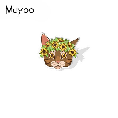 2023. gada jaunais modes kaķēns ar ziedu vainagu Jauki kaķi, ar rokām darināti epoksīda akrila sveķu piespraudes, nozīmītes piespraudes