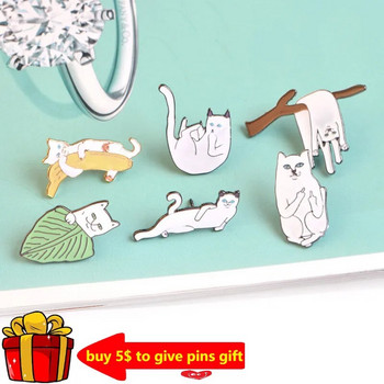 Καρφίτσες από σμάλτο λευκής γάτας Προσαρμοσμένες καρφίτσες με μεσαίο δάχτυλο Lazy Cat Animal καρφίτσα Ρούχα καρφίτσα πέτο μεταλλικό σήμα κινουμένων σχεδίων κοσμήματα δώρο χονδρικής