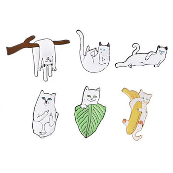 Καρφίτσες από σμάλτο λευκής γάτας Προσαρμοσμένες καρφίτσες με μεσαίο δάχτυλο Lazy Cat Animal καρφίτσα Ρούχα καρφίτσα πέτο μεταλλικό σήμα κινουμένων σχεδίων κοσμήματα δώρο χονδρικής