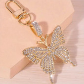 1gab sakausējums Rhinestone Golden Butterfly atslēgu piekariņš Fashion Cute Bag Atslēgu piekariņš Ornament Soma Soma piekariņi Aksesuāri