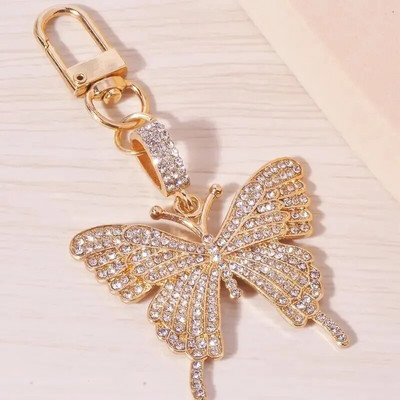 1gab sakausējums Rhinestone Golden Butterfly atslēgu piekariņš Fashion Cute Bag Atslēgu piekariņš Ornament Soma Soma piekariņi Aksesuāri