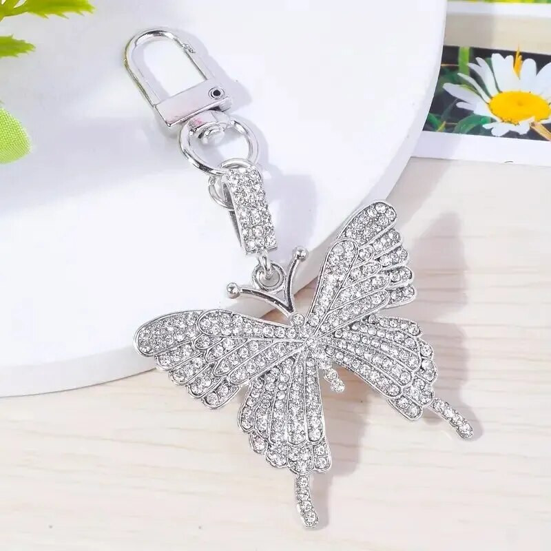 1gab sakausējums Rhinestone Golden Butterfly atslēgu piekariņš Fashion Cute Bag Atslēgu piekariņš Ornament Soma Soma piekariņi Aksesuāri
