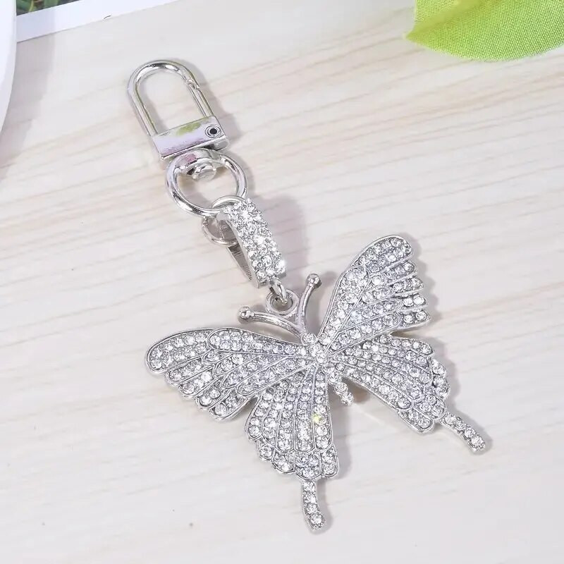 1gab sakausējums Rhinestone Golden Butterfly atslēgu piekariņš Fashion Cute Bag Atslēgu piekariņš Ornament Soma Soma piekariņi Aksesuāri