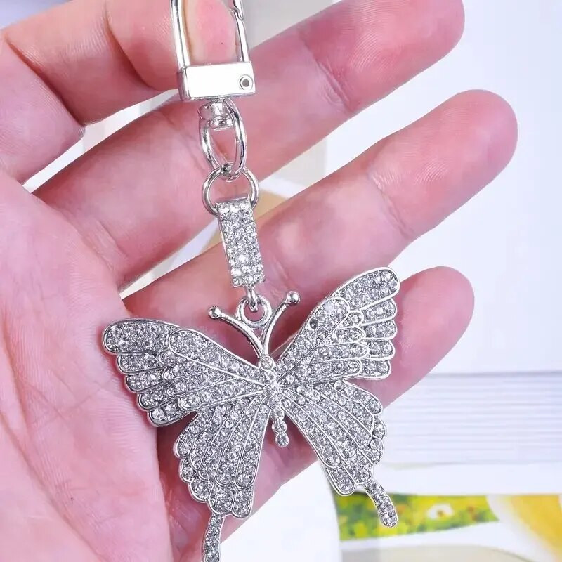 1gab sakausējums Rhinestone Golden Butterfly atslēgu piekariņš Fashion Cute Bag Atslēgu piekariņš Ornament Soma Soma piekariņi Aksesuāri