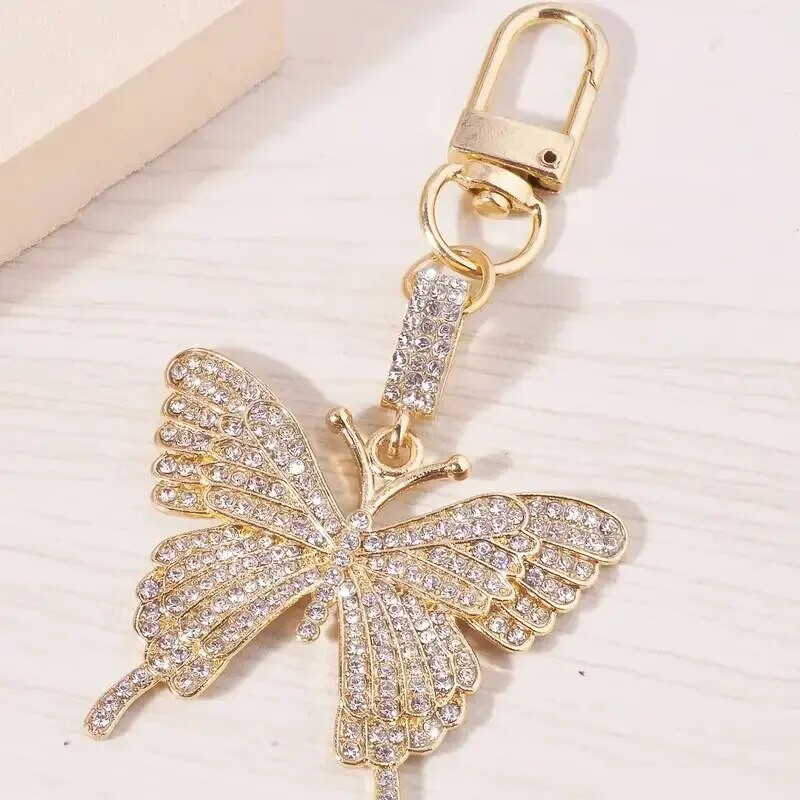 1gab sakausējums Rhinestone Golden Butterfly atslēgu piekariņš Fashion Cute Bag Atslēgu piekariņš Ornament Soma Soma piekariņi Aksesuāri