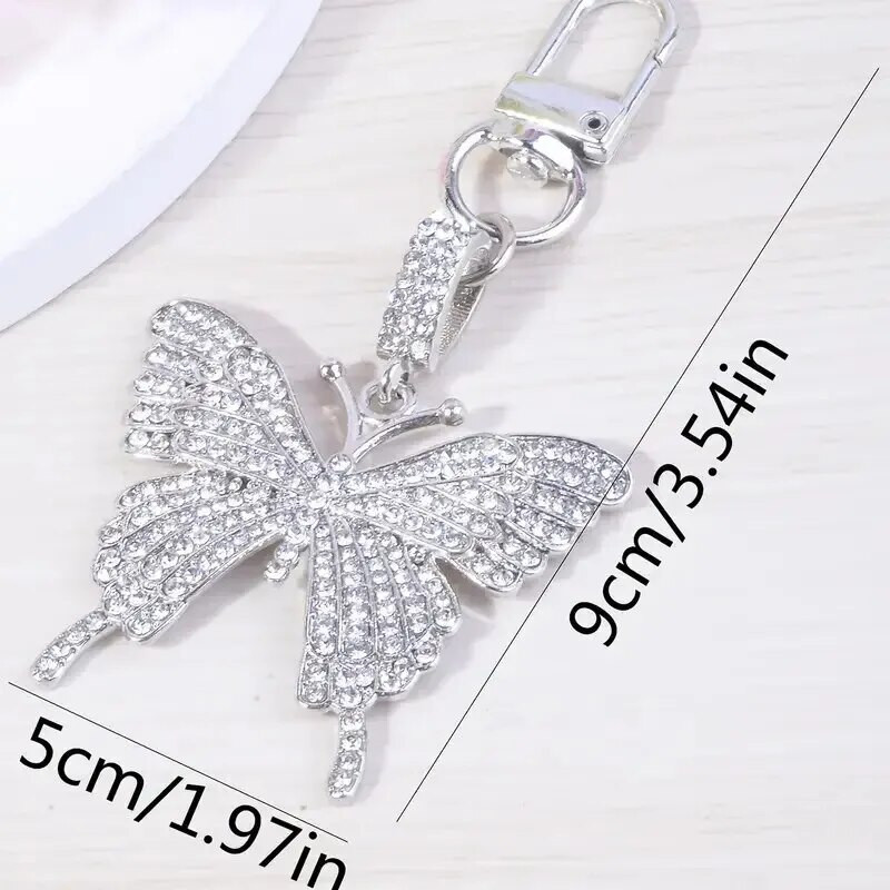 1gab sakausējums Rhinestone Golden Butterfly atslēgu piekariņš Fashion Cute Bag Atslēgu piekariņš Ornament Soma Soma piekariņi Aksesuāri