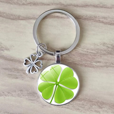 Lucky četru lapu āboliņa atslēgu piekariņš metāla kulons mākslas foto stikla kristāla sieviešu rokassomiņa Lucky kulons modes dāvanu rotaslietas