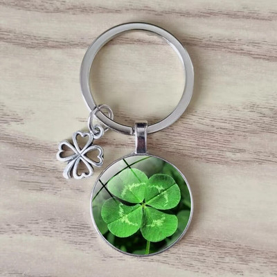 Lucky četru lapu āboliņa atslēgu piekariņš metāla kulons mākslas foto stikla kristāla sieviešu rokassomiņa Lucky kulons modes dāvanu rotaslietas