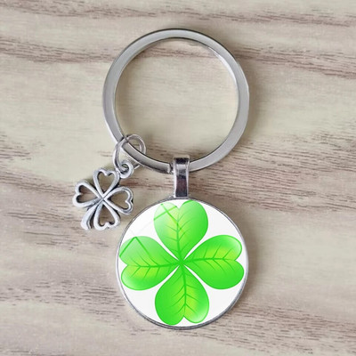 Lucky četru lapu āboliņa atslēgu piekariņš metāla kulons mākslas foto stikla kristāla sieviešu rokassomiņa Lucky kulons modes dāvanu rotaslietas