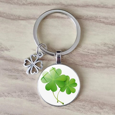 Lucky četru lapu āboliņa atslēgu piekariņš metāla kulons mākslas foto stikla kristāla sieviešu rokassomiņa Lucky kulons modes dāvanu rotaslietas