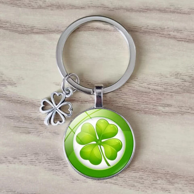 Lucky četru lapu āboliņa atslēgu piekariņš metāla kulons mākslas foto stikla kristāla sieviešu rokassomiņa Lucky kulons modes dāvanu rotaslietas