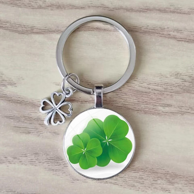 Lucky četru lapu āboliņa atslēgu piekariņš metāla kulons mākslas foto stikla kristāla sieviešu rokassomiņa Lucky kulons modes dāvanu rotaslietas