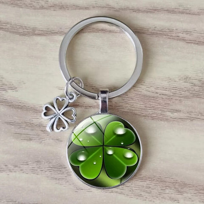 Lucky četru lapu āboliņa atslēgu piekariņš metāla kulons mākslas foto stikla kristāla sieviešu rokassomiņa Lucky kulons modes dāvanu rotaslietas