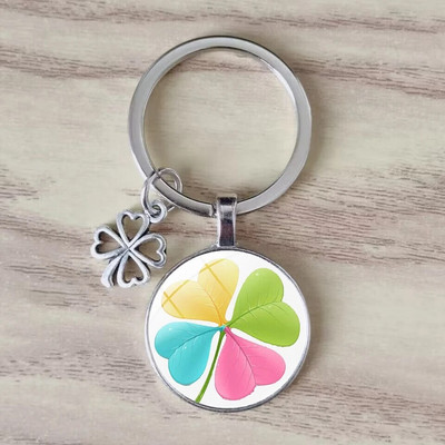 Lucky četru lapu āboliņa atslēgu piekariņš metāla kulons mākslas foto stikla kristāla sieviešu rokassomiņa Lucky kulons modes dāvanu rotaslietas