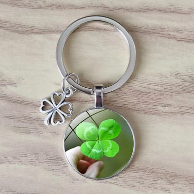 Lucky četru lapu āboliņa atslēgu piekariņš metāla kulons mākslas foto stikla kristāla sieviešu rokassomiņa Lucky kulons modes dāvanu rotaslietas