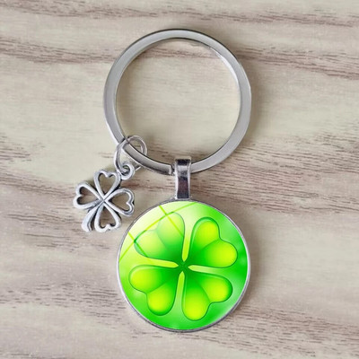 Lucky četru lapu āboliņa atslēgu piekariņš metāla kulons mākslas foto stikla kristāla sieviešu rokassomiņa Lucky kulons modes dāvanu rotaslietas