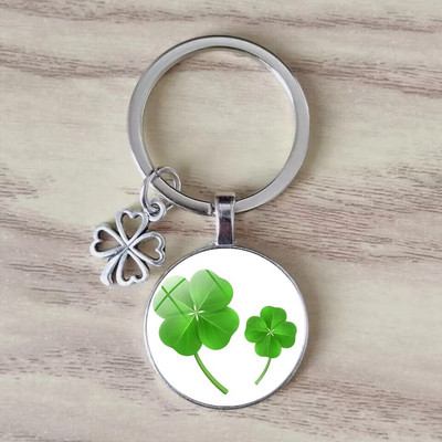 Lucky četru lapu āboliņa atslēgu piekariņš metāla kulons mākslas foto stikla kristāla sieviešu rokassomiņa Lucky kulons modes dāvanu rotaslietas