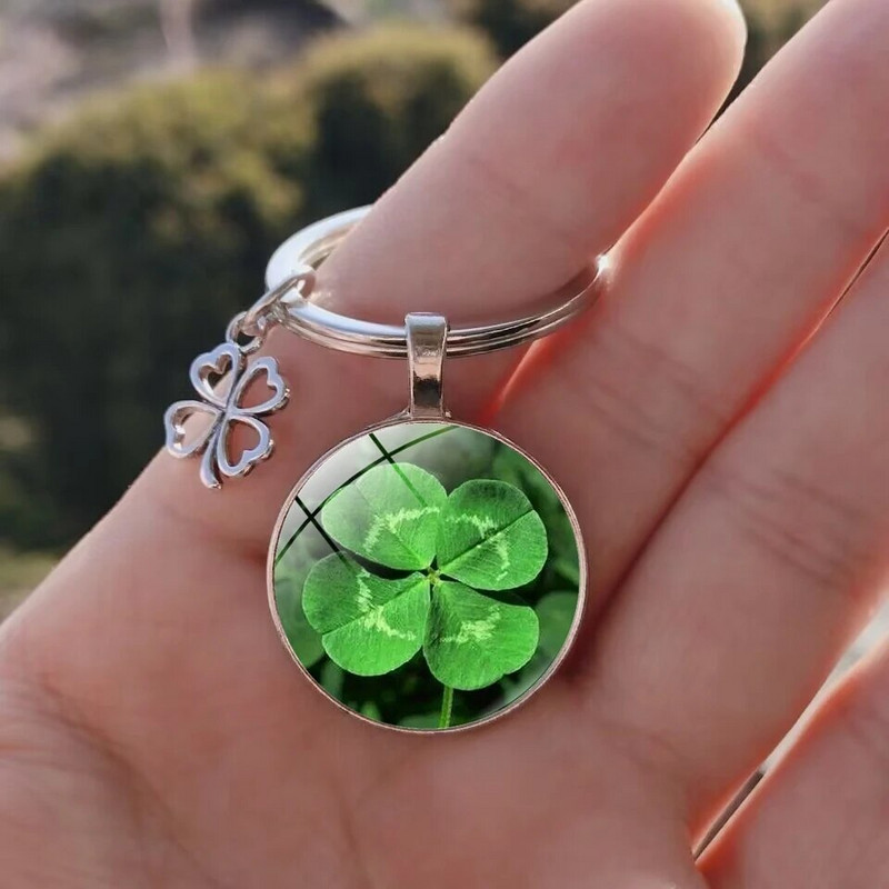 Lucky četru lapu āboliņa atslēgu piekariņš metāla kulons mākslas foto stikla kristāla sieviešu rokassomiņa Lucky kulons modes dāvanu rotaslietas