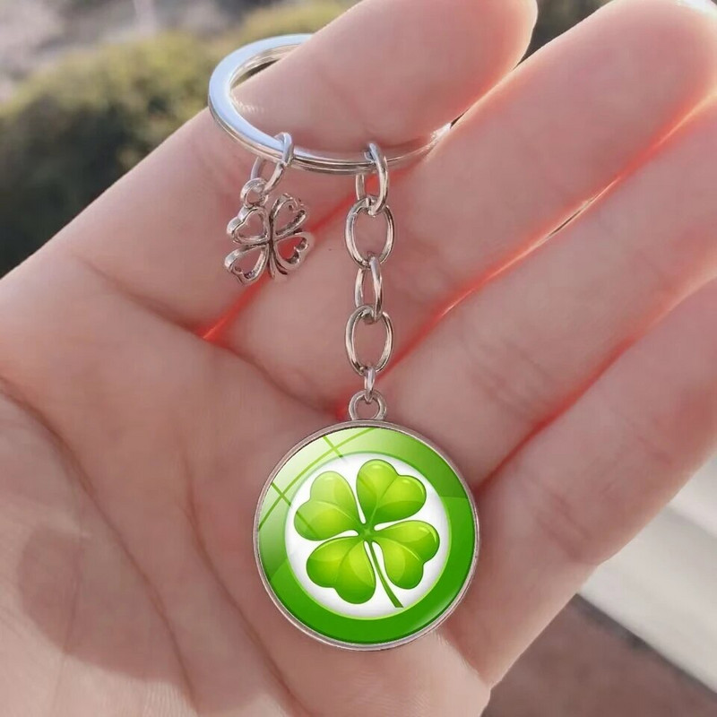 Lucky četru lapu āboliņa atslēgu piekariņš metāla kulons mākslas foto stikla kristāla sieviešu rokassomiņa Lucky kulons modes dāvanu rotaslietas