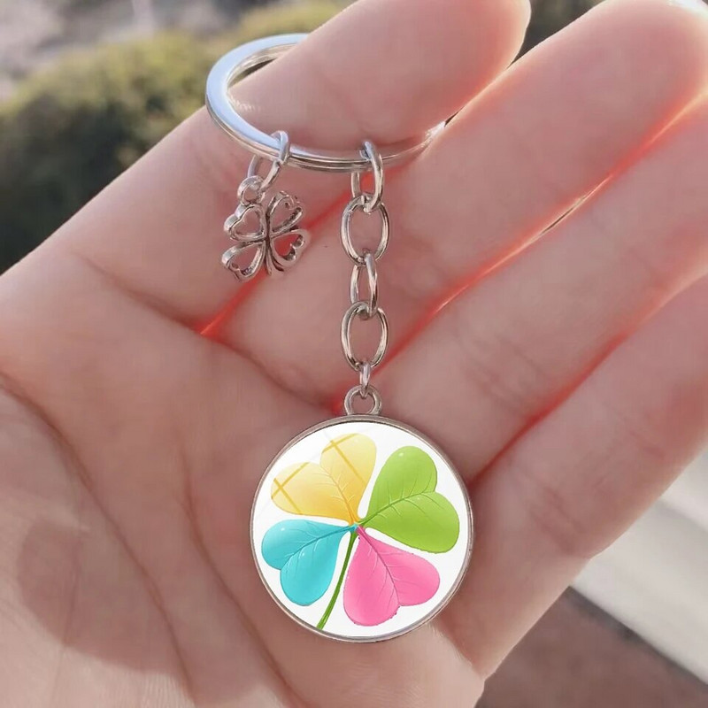 Lucky četru lapu āboliņa atslēgu piekariņš metāla kulons mākslas foto stikla kristāla sieviešu rokassomiņa Lucky kulons modes dāvanu rotaslietas